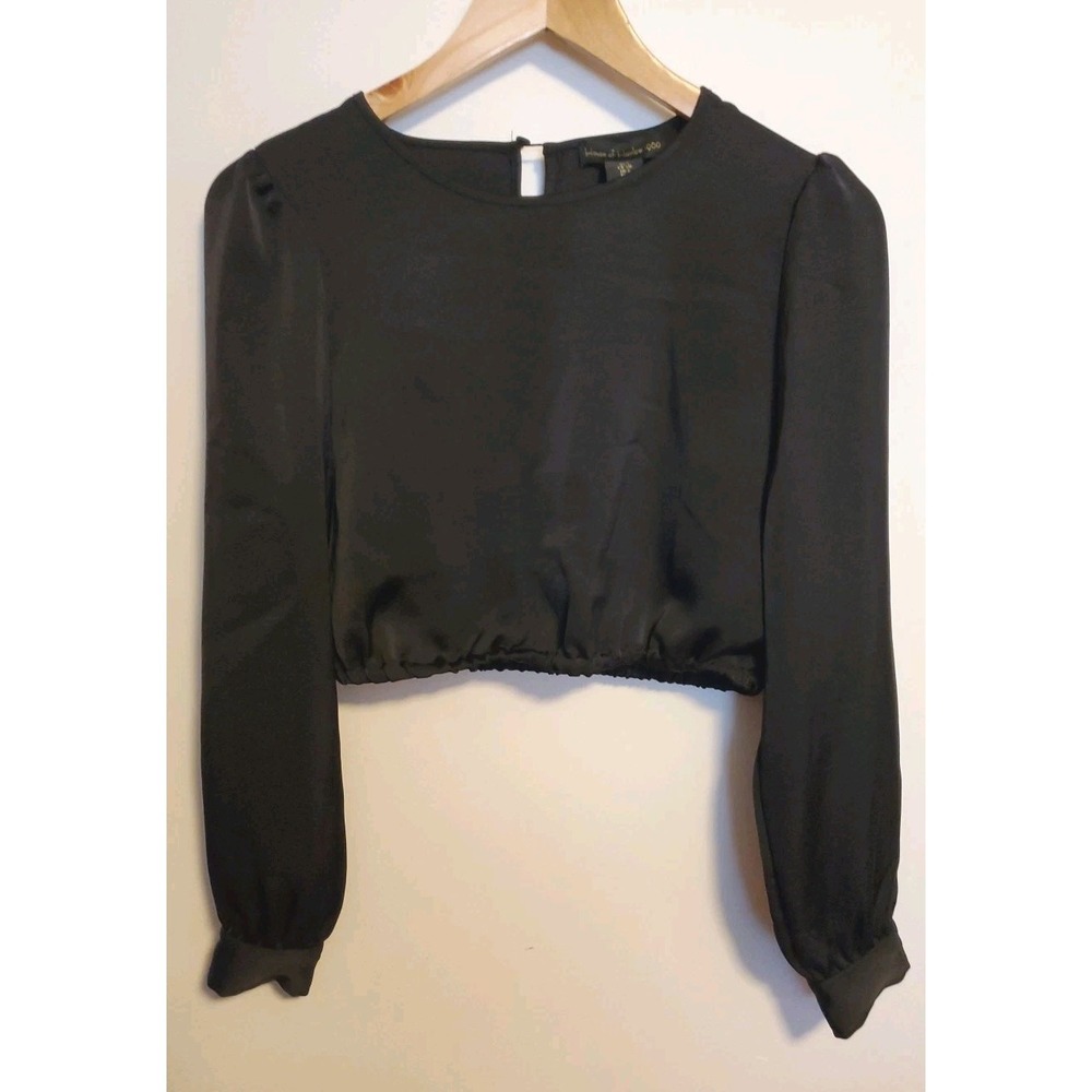 House Of Harlow 1960‎  Black Crop Top Women Size Small Silky Long Sleeve Dressy